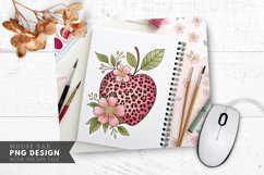Leopard Print Apple with Floral Art Supplies Mouse Pad PNG Product Image 1