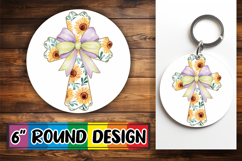 Unique Round Keychain Sublimation, Flower Cross Product Image 1