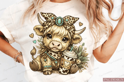 Cute Highland Cow PNG Design | Boho Cow Coffee Sublimation Product Image 4