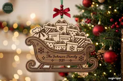 Santa Sleigh Ornament Laser Cut | Glowforge | SVG Product Image 1
