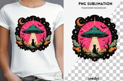UFO black cat png design for T-shirt Product Image 4