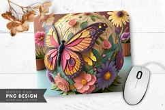 Butterfly and Flowers Wallpaper Mouse Pad PNG Design Product Image 1