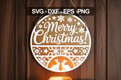 Merry Christmas Round Wood Sign Laser Cut Ornament Product Image 1