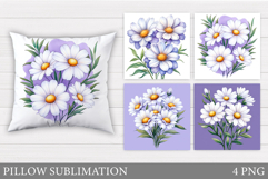 Daisy Flowers Pillow Sublimation. Flowers Pillow Design Product Image 1