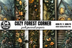 Cozy Forest Corner Junk Journal Paper Patterns Bundle PNG Product Image 5