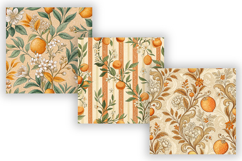 Orange Toile Digital Paper Pack, Vintage Floral Toile Product Image 4