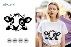 Kawaii Peeking Cow SVG &amp; Clipart - Isolated Cut file Product Image 1