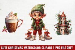 Watercolor Cute Christmas Clipart, Christmas Clipart Product Image 1