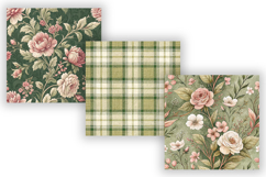 Moss Toile Digital Paper Pack, Vintage Floral Toile, Gingham Product Image 4