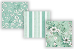 Mint Toile Digital Paper Pack, Vintage Floral Toile, Gingham Product Image 4
