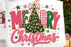 Preppy Pink Merry Christmas Tree PNG Product Image 1