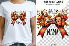 Spooky Mama PNG, Fall Girly Shirt Design, Coquette Bow Product Image 1