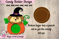 Halloween dog in pumpkin candy dome svg, paper cut template Product Image 3