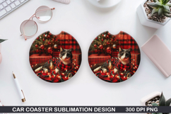 Cat Tangled Car Coaster Sublimation| Christmas Coaster PNG Product Image 1