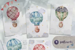 Hot air balloons watercolor with animals, baby art Product Image 3