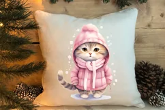 Winter Cute Pink Cat Clipart Sublimation, Christmas Pink PNG Product Image 4