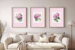 Watercolor Pink Hydrangea Set of 3 Prints Product Image 4