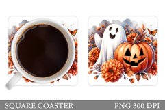Fall Ghost Coaster Sublimation. Cute Ghost Coaster Design Product Image 1