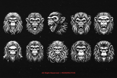 10 Bundle Dark Art Scary Monkey Face Apes Tattoo Clipart Product Image 6