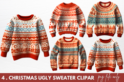 Watercolor Christmas Ugly Sweater Clipart Product Image 1