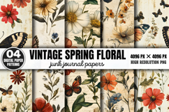 Vintage Spring Floral Junk Journal Pattens Background PNG Product Image 1