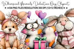 Whimsical Cats Valentine's Day Clipart, Valentine's Day PNG Product Image 1