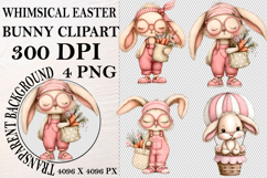 Whimsical Bunny Easter Clipart, Watercolor Easter Bunny PNG Product Image 1