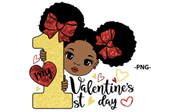 My First Valentine&#039;s Day SVG PNG Black Baby Girl Glitter Bow Product Image 4
