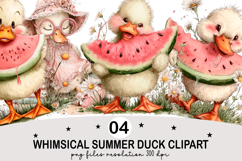 Whimsical Summer Duck Clipart Watercolor png Product Image 1