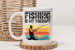 Fishing Is My Therapy PNG Vintage Sunset Fisher Sublimation Product Image 4