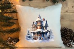 Watercolor Christmas Winter Houses Clipart Product Image 4