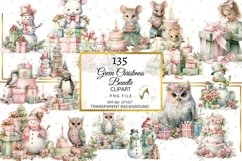 Shabby Green and Pink Christmas Bundle Clipart, Green Xmas Product Image 9