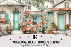 Whimsical Beach Houses Clipart Watercolor Clipart png Product Image 1