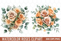 Watercolor Roses Clipart Pastel Flowers, Watercolor Clipart Product Image 1