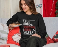 Life Happens Christmas Music Helps SVG: Preppy Christmas PNG Product Image 2