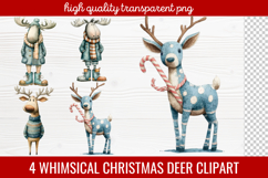 4 Whimsical Christmas Deer Clipart | Cute Festive Deer PNG Product Image 1