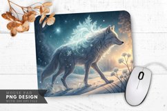 Moonlit Wolf in a Snowflake Field Peak Mouse Pad PNG Design Product Image 1