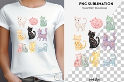 Cats with flowers png design for T-shirts Product Image 4