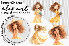 Whimsical Summer Girl Chair Clipart Watercolor png Product Image 1