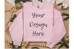 Gildan 18000 Light Pink Christmas sweatshirt mockup Top view Product Image 1