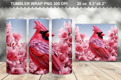 Pink 3D Cardinal Bird Flowers Tumbler Design Product Image 1
