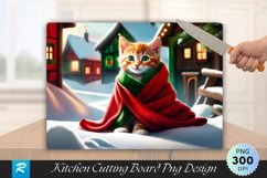 Ginger Kitten in Blanket Snowy Village Cutting Board PNG Product Image 1