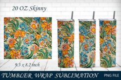 Flowers tumbler wrap, Retro floral tumbler 20 oz png Product Image 1