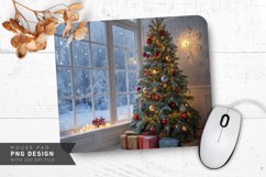 Festive Holiday Tree and Frosted Window Mouse Pad PNG Design Product Image 1