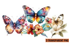 Watercolor Butterflies With Flowers Clipart PNG , Product Image 1