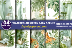 Watercolor Green Baby Scenes Paper PNG Product Image 1