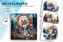 Wolf Wall Art Digital Paper Backgrounds Printable Scrapbook Product Image 1