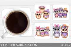 Cute Owls Coaster Design. Cute Owls Sublimation Product Image 1
