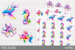 Sea Animals Sticker Design. Cute Animals Sticker Printable Product Image 1
