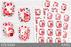 Floral Cat Sticker Design. Valentines Cat Sticker Printable Product Image 1